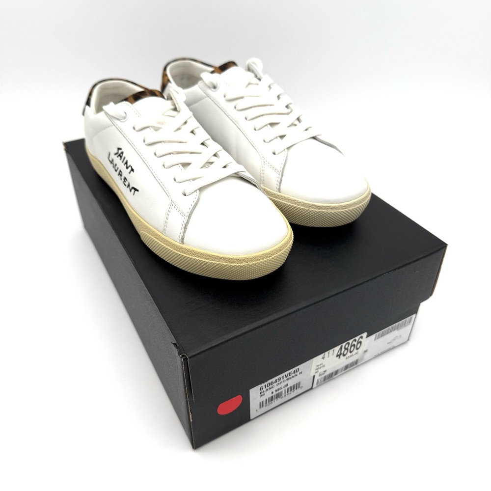 Saint Laurent Women's Court Classic Sneaker Shoes US Size 6 EU 36 White Leopard - Picture 3 of 10